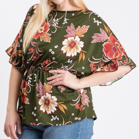 🎀Strap Neckline W Elastic Waistband Floral Top🎀 - Picture 3 of 3